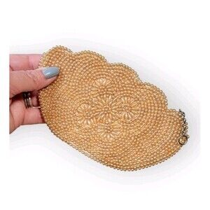 ✨ Vintage 1950s Scalloped Pearl Beaded Evening Clutch Bag ✨
